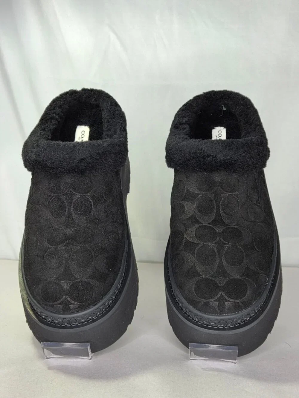 COACH Women's Cecelia Signature Shearling Clogs - Black, Size: 9 B